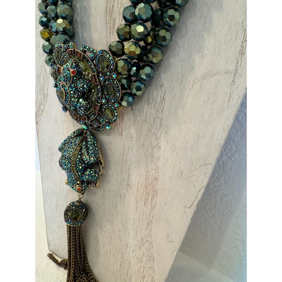 Heidi Daus Toad Necklace Dangle Frog with Tassel Beaded - Picture 3 of 8